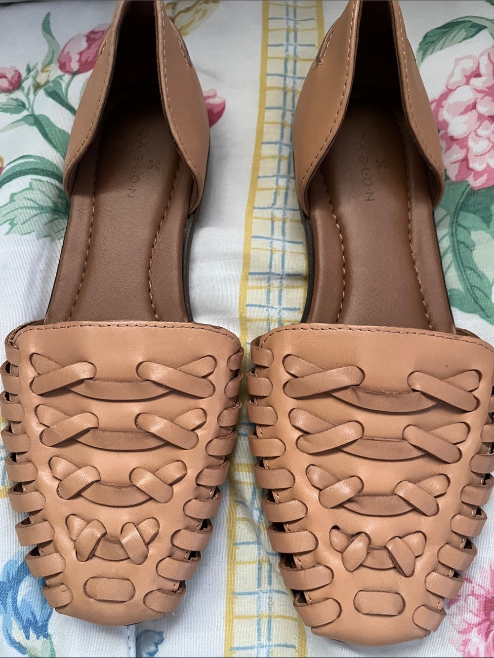 Caslon Tan Woven Leather D'Orsay Flats